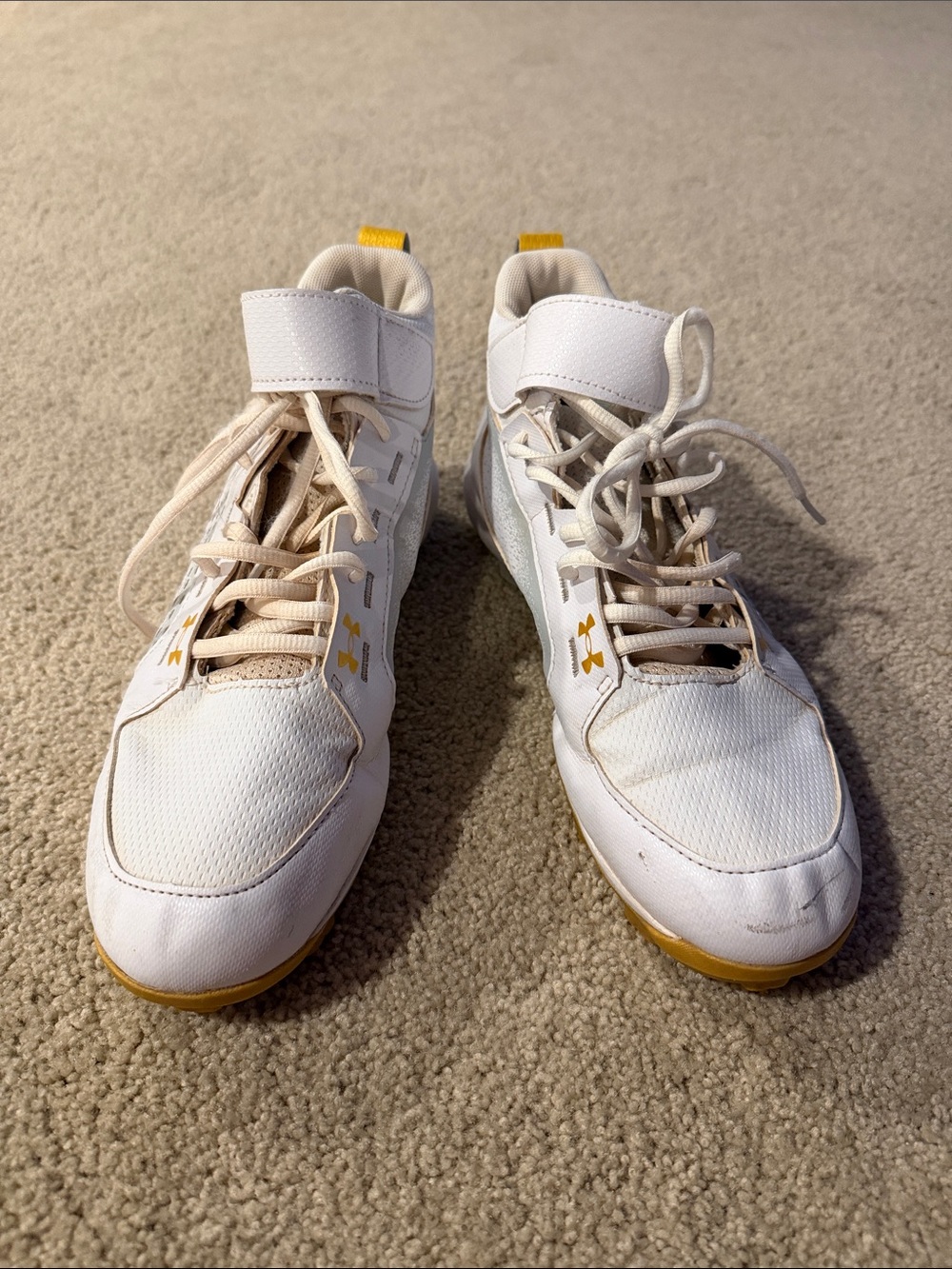Under Armour White Athletic Shoes with Yellow Accents